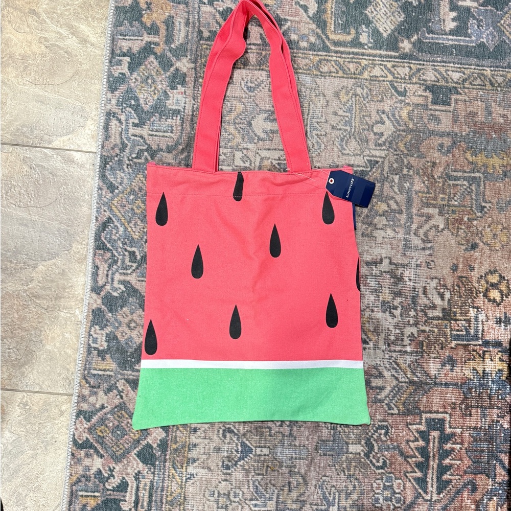 Sunnylife Watermelon Pink Tote with Black Accents